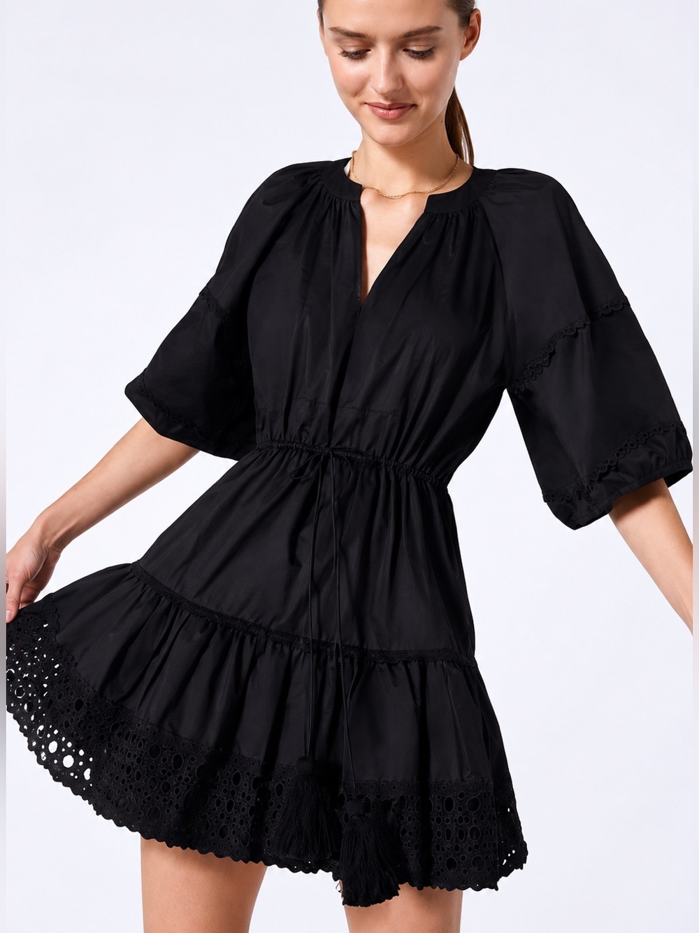 Alexis Daksha Black Eyelet Cotton Mini Dress Size M